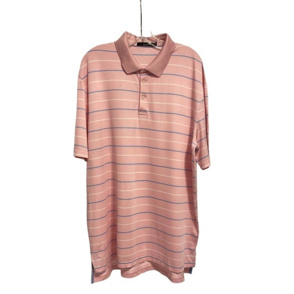 RLX Ralph Lauren Mens XL Pink Striped Performance Golf Polo Shirt Short Sleeve
